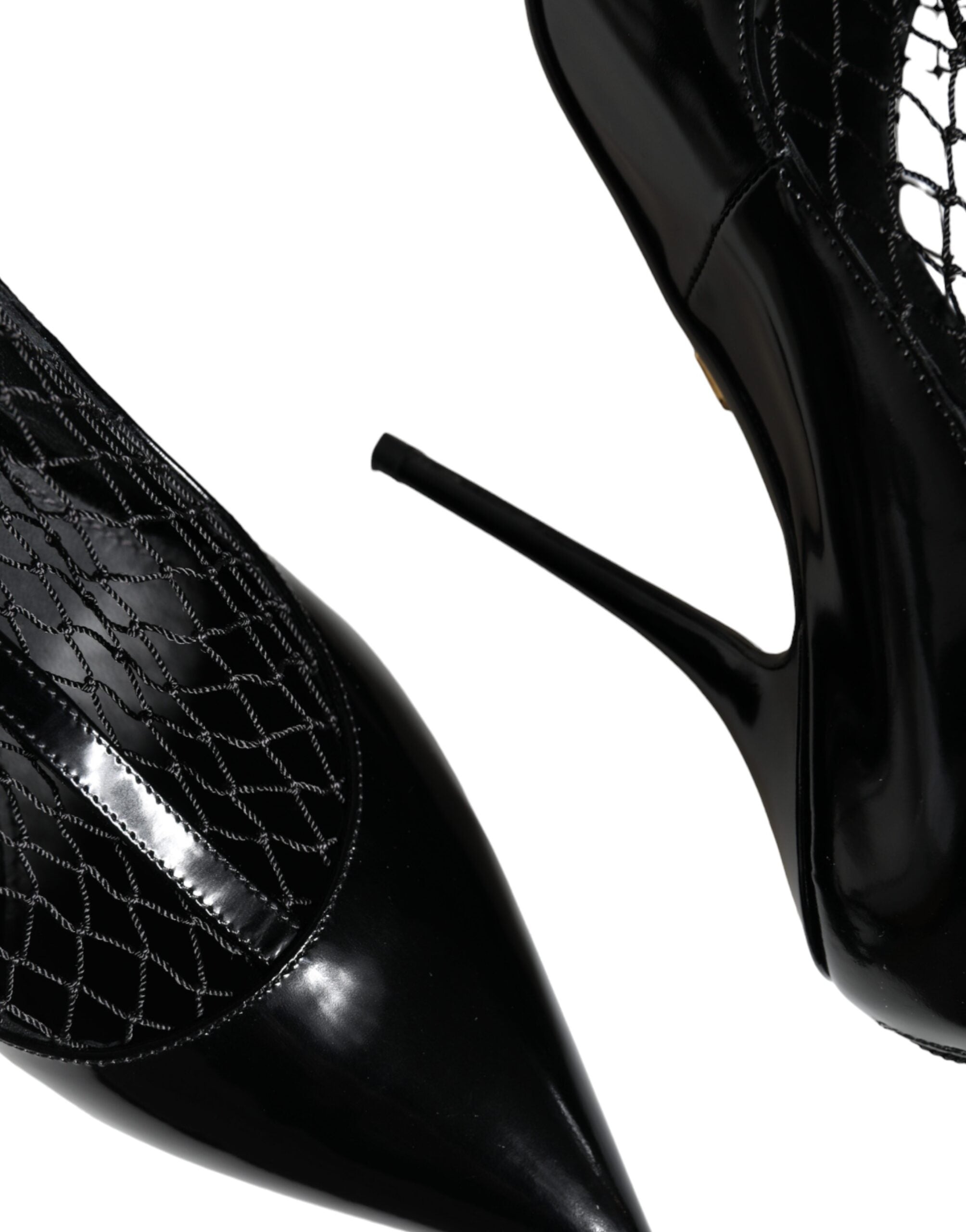 Black Mesh Patent Leather Heels Pumps Shoes - ventzia