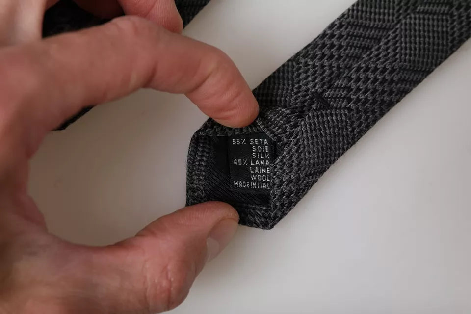 Dark Gray Plaid Patterned Silk Adjustable Men Tie - ventzia