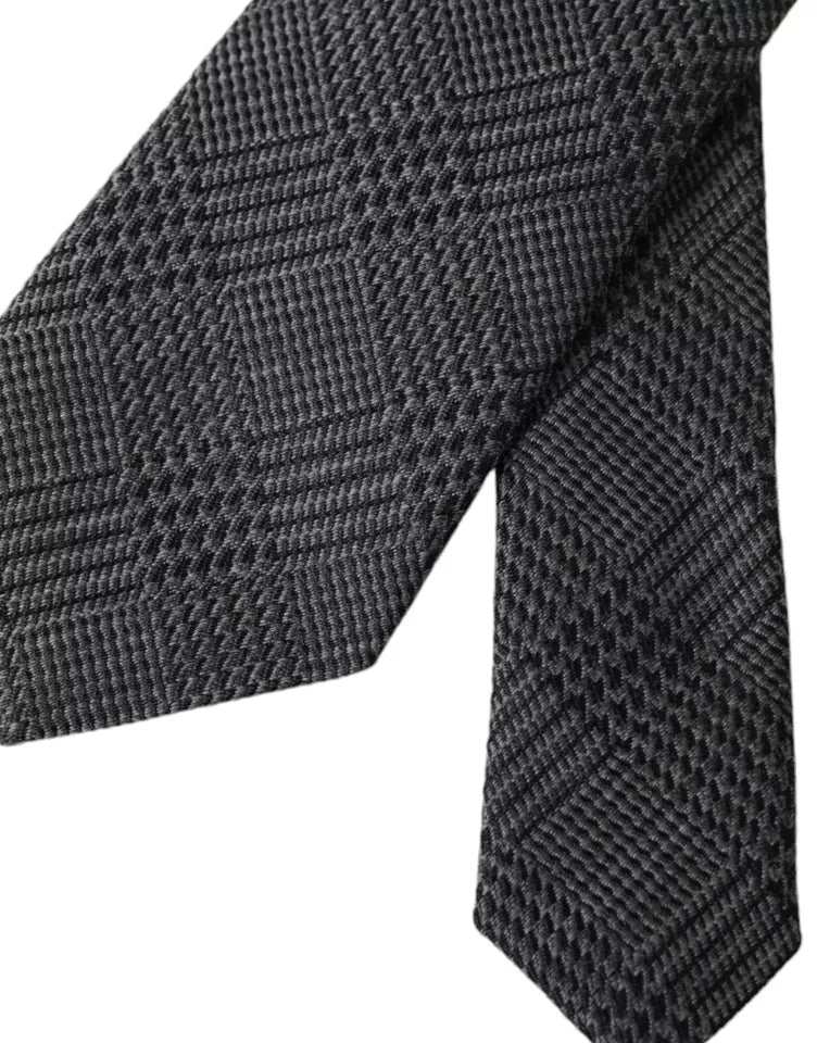 Dark Gray Plaid Patterned Silk Adjustable Men Tie - ventzia