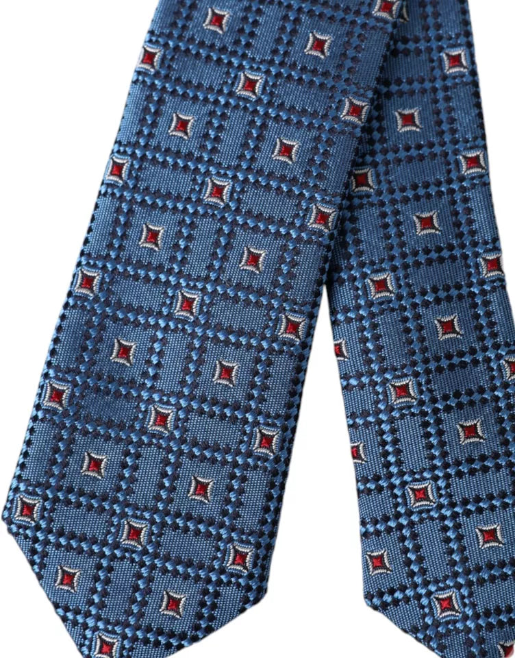 Blue Patterned 100% Silk Adjustable Men Tie - ventzia