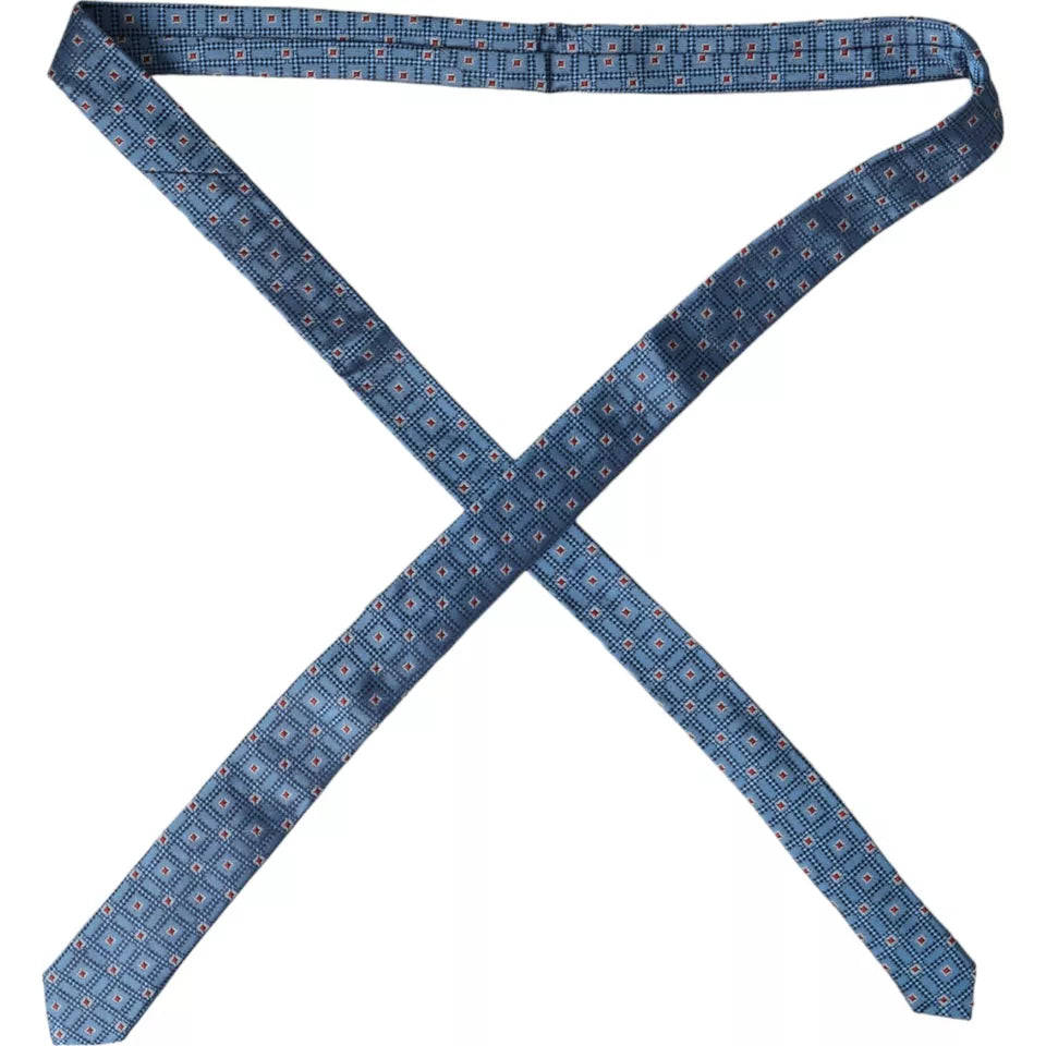 Blue Patterned 100% Silk Adjustable Men Tie - ventzia