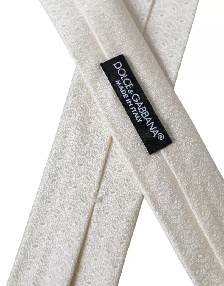 Off White Patterned Silk Adjustable Men Tie - ventzia