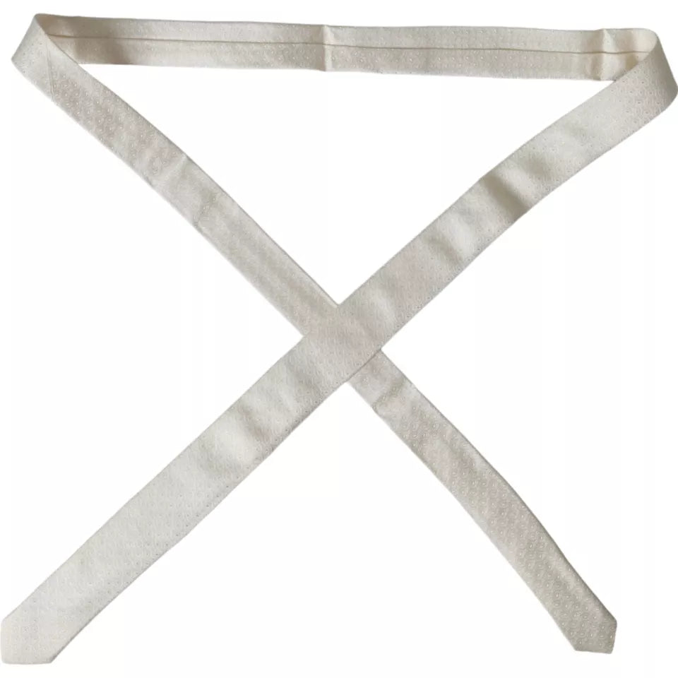 Off White Patterned Silk Adjustable Men Tie - ventzia