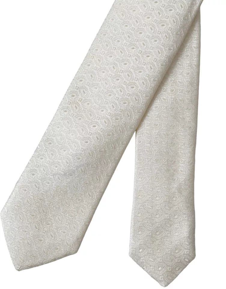 Off White Patterned Silk Adjustable Men Tie - ventzia