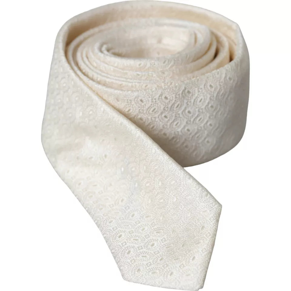 Off White Patterned Silk Adjustable Men Tie - ventzia