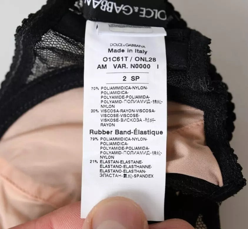 Black Floral Lace Nylon Balconcino Bra Underwear - ventzia