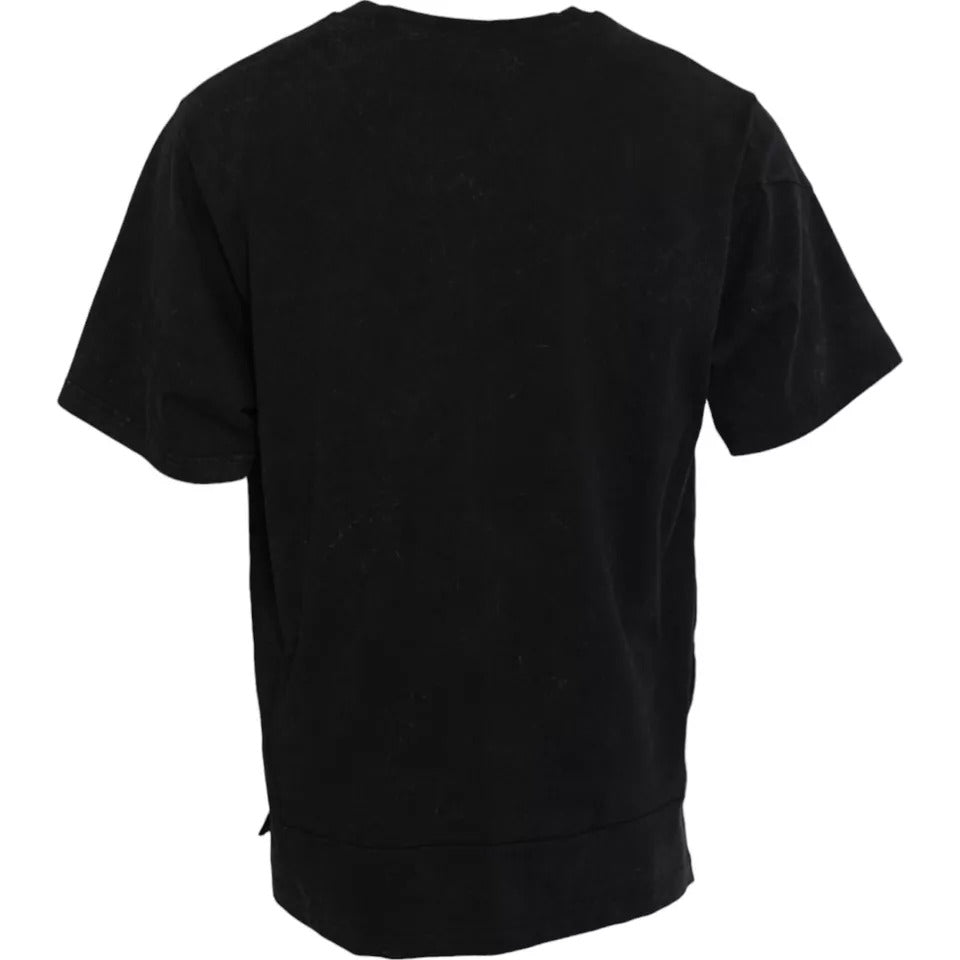Black Graphic Print Cotton Crew Neck T-shirt - ventzia