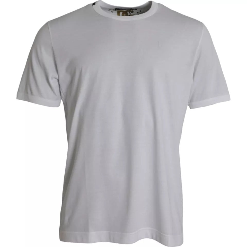 White Cotton Round Neck Short Sleeves T-shirt - ventzia