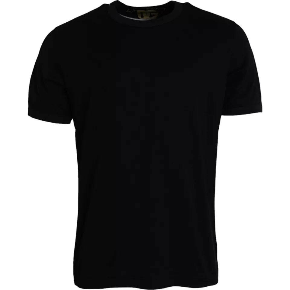 Black Cotton Round Neck Short Sleeves Men T-shirt - ventzia
