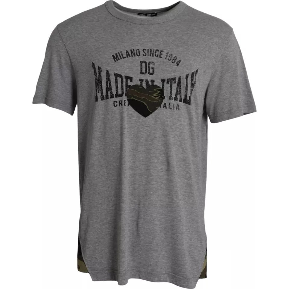 Gray Graphic Print Cotton Round Neck T-shirt - ventzia
