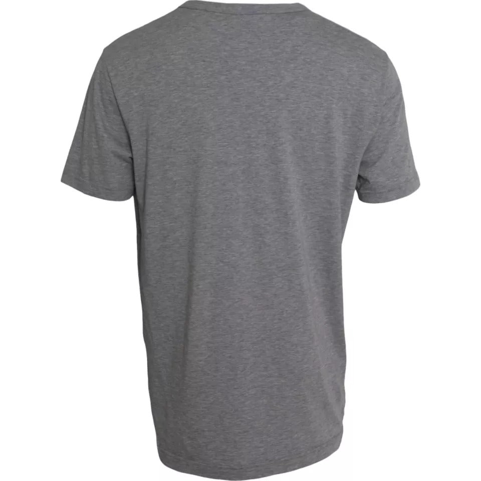 Gray Graphic Print Cotton Round Neck T-shirt - ventzia