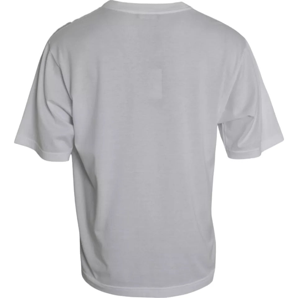 White Cotton Round Neck Short Sleeve T-shirt - ventzia