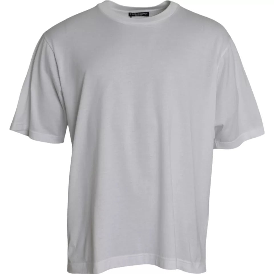 White Cotton Round Neck Short Sleeve T-shirt - ventzia
