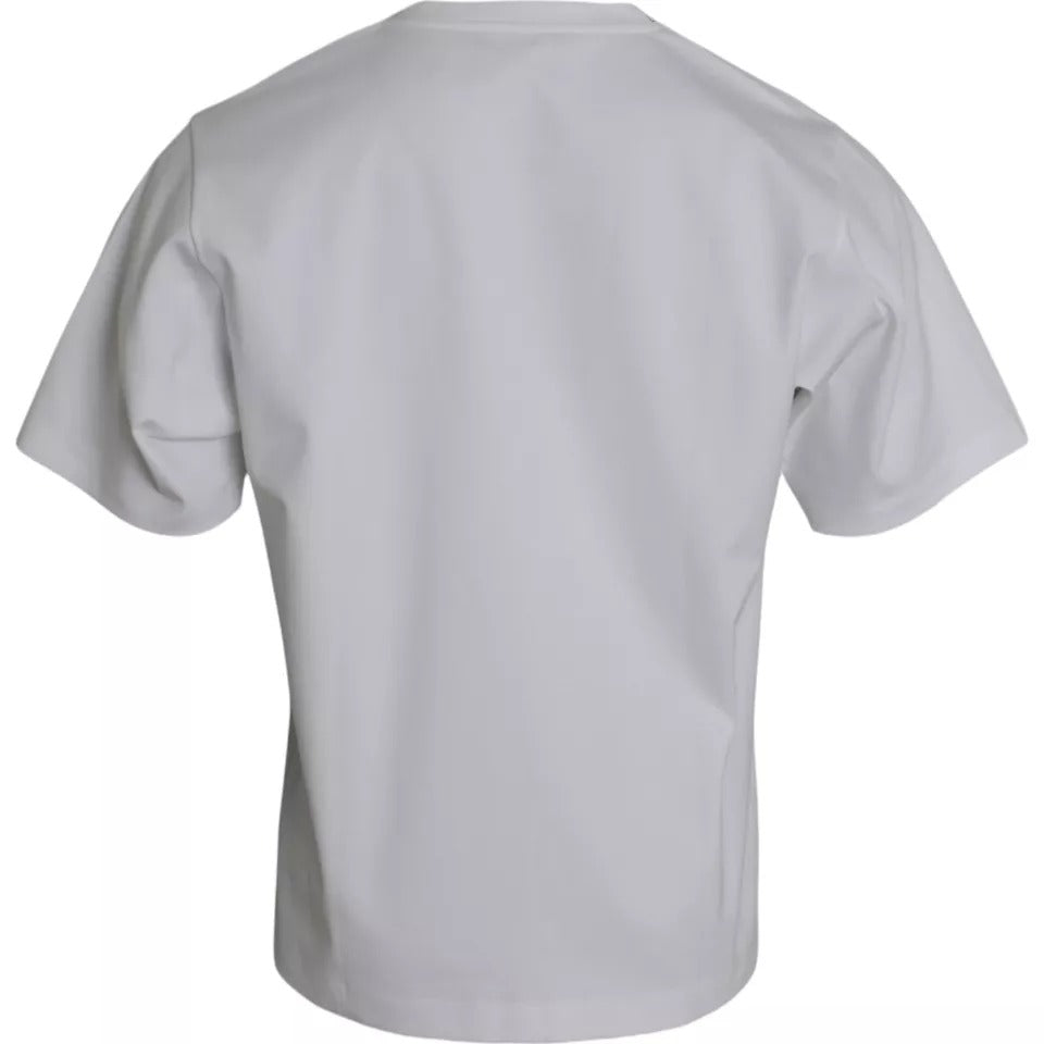White Cotton Round Neck Short Sleeve T-shirt - ventzia