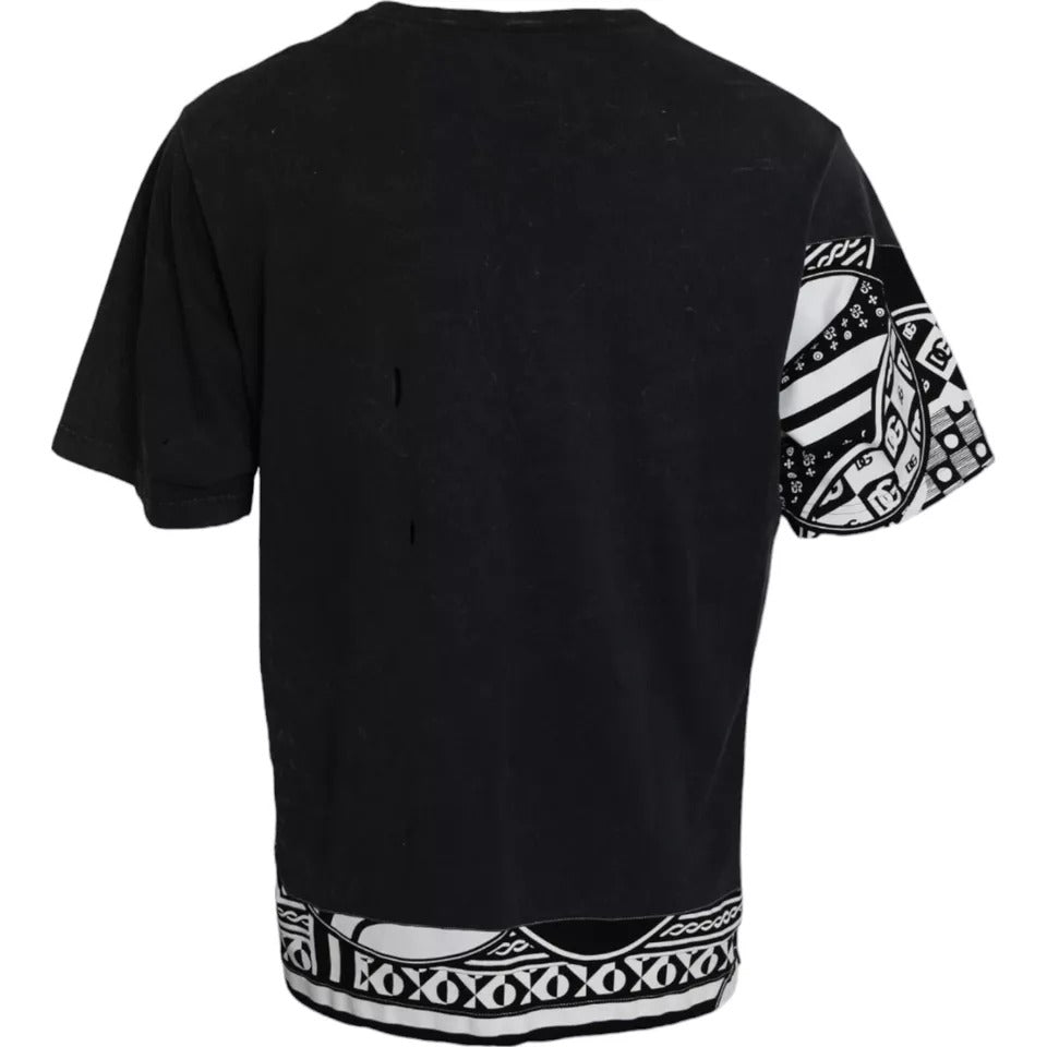 Black Graphic Printed Cotton Short Sleeves T-shirt - ventzia