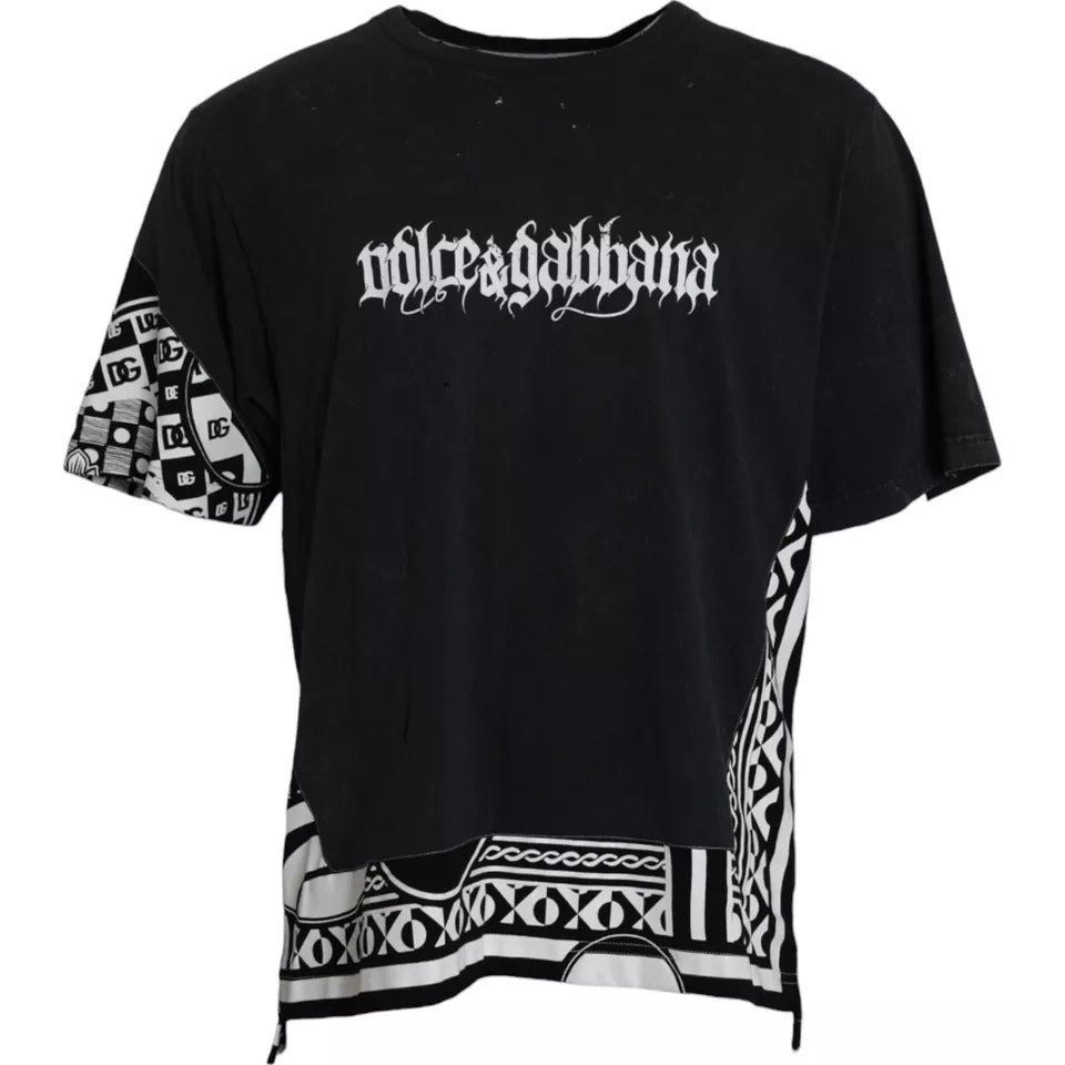 Black Graphic Printed Cotton Short Sleeves T-shirt - ventzia
