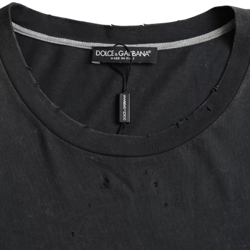 Black Graphic Printed Cotton Short Sleeves T-shirt - ventzia