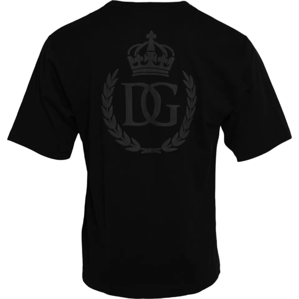 Black Logo Embossed Cotton Crew Neck T-shirt - ventzia