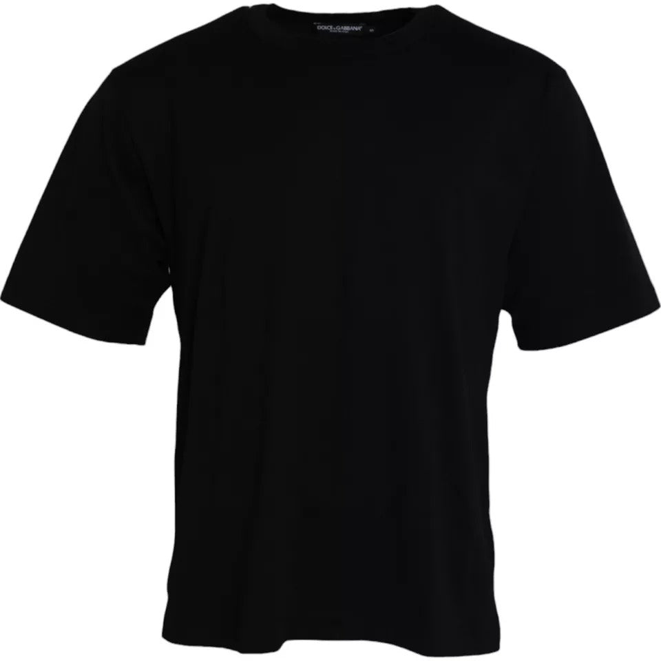 Black Logo Embossed Cotton Crew Neck T-shirt - ventzia