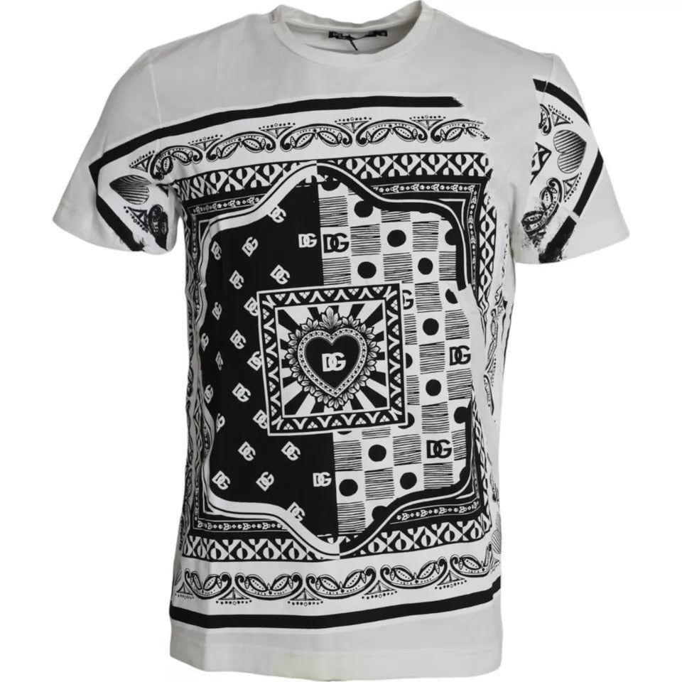 White Bandana Print Cotton Short Sleeves Men T-shirt - ventzia