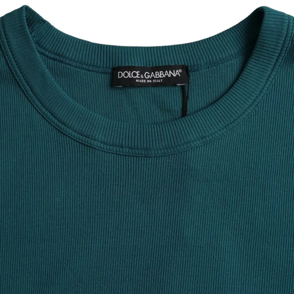 Blue Green Cotton Round Neck Short Sleeves T-shirt - ventzia