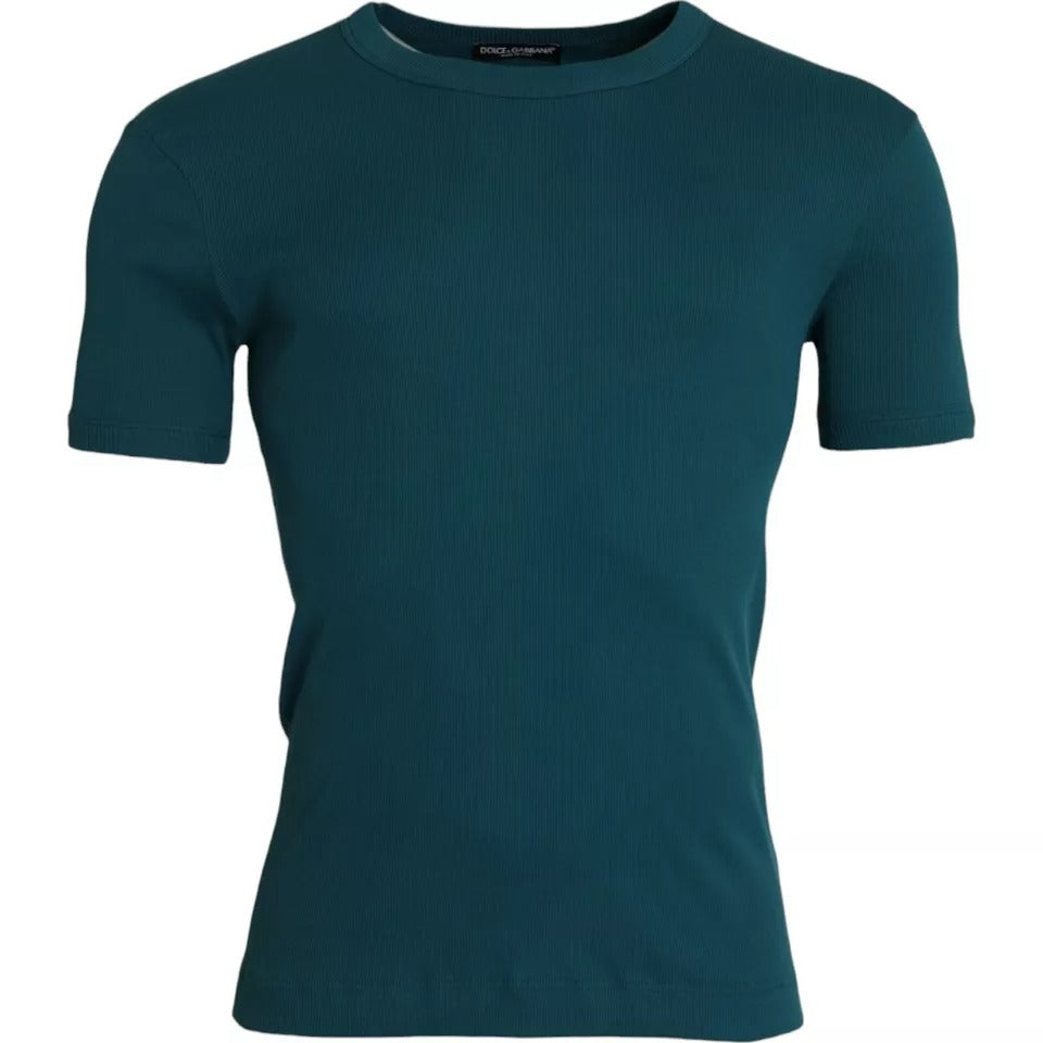 Blue Green Cotton Round Neck Short Sleeves T-shirt - ventzia