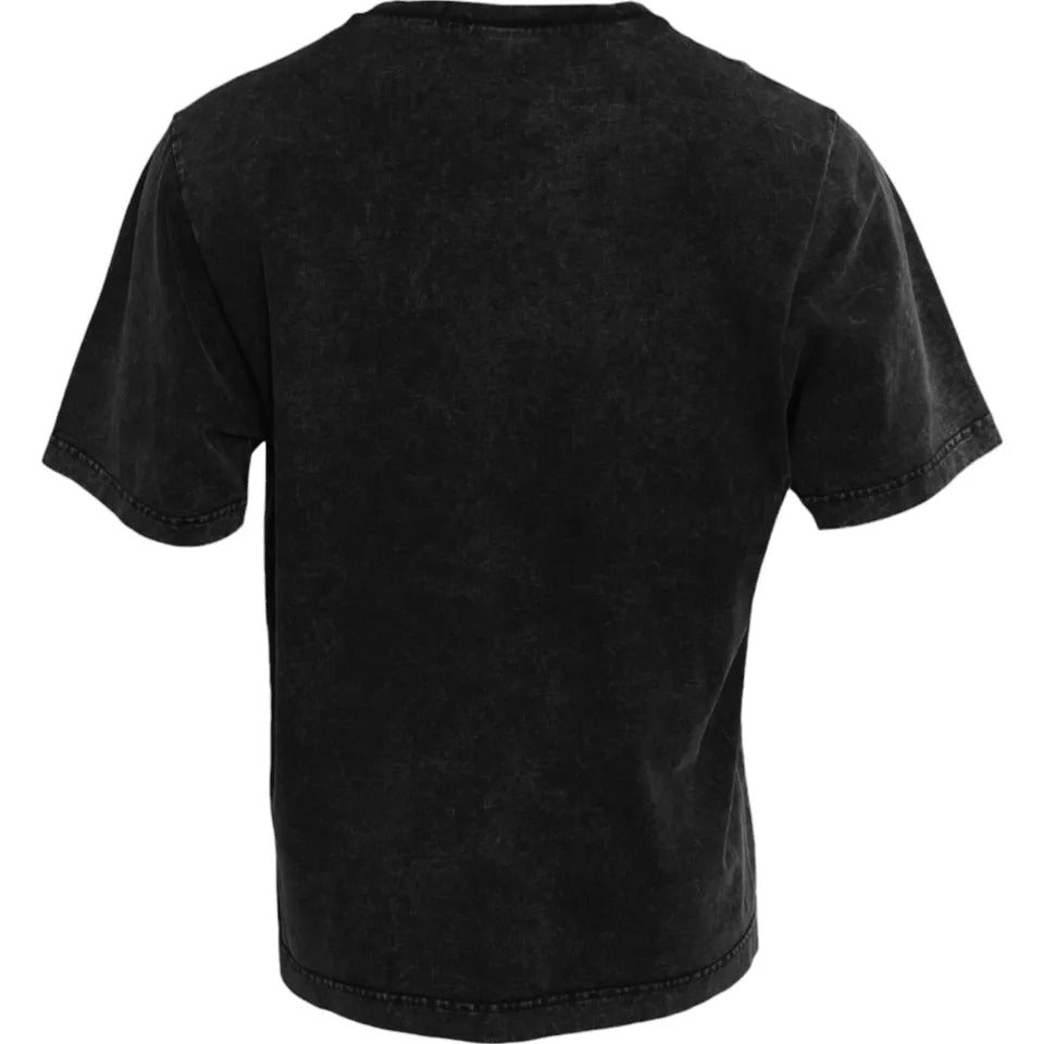 Black Logo Print Cotton Crewneck Men T-shirt - ventzia