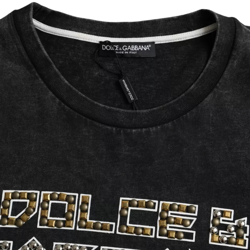 Black Logo Print Cotton Crewneck Men T-shirt - ventzia