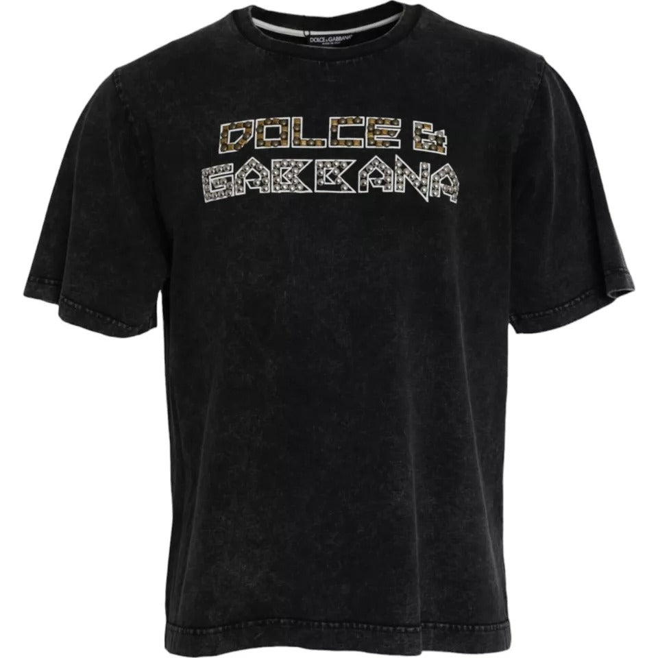 Black Logo Print Cotton Crewneck Men T-shirt - ventzia