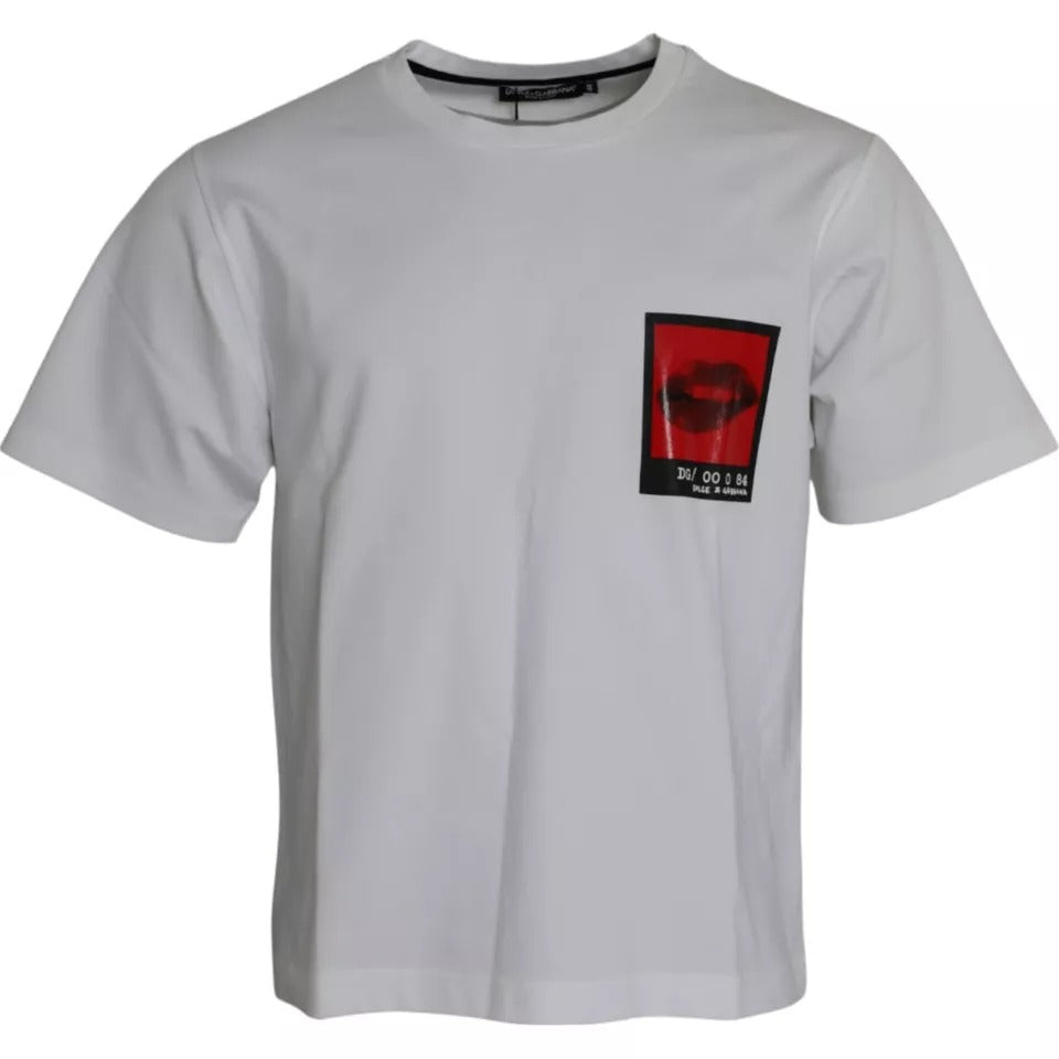 White Red Lips Print Cotton Men T-shirt - ventzia