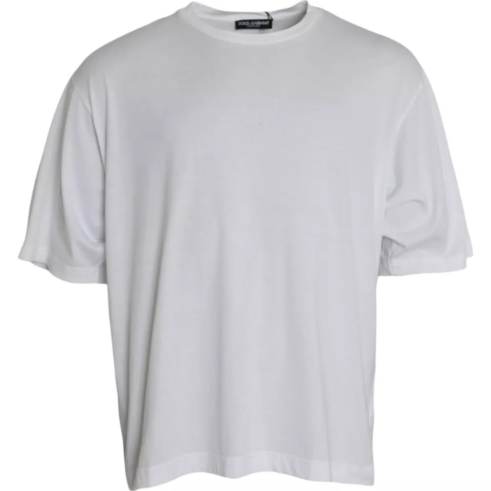 White Cotton Round Neck Short Sleeve T-shirt - ventzia