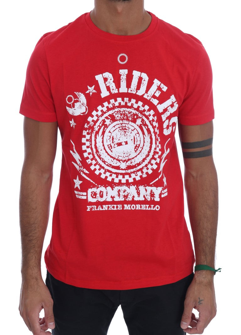 Chic Red 'RIDERS' Motive Crewneck Tee - ventzia