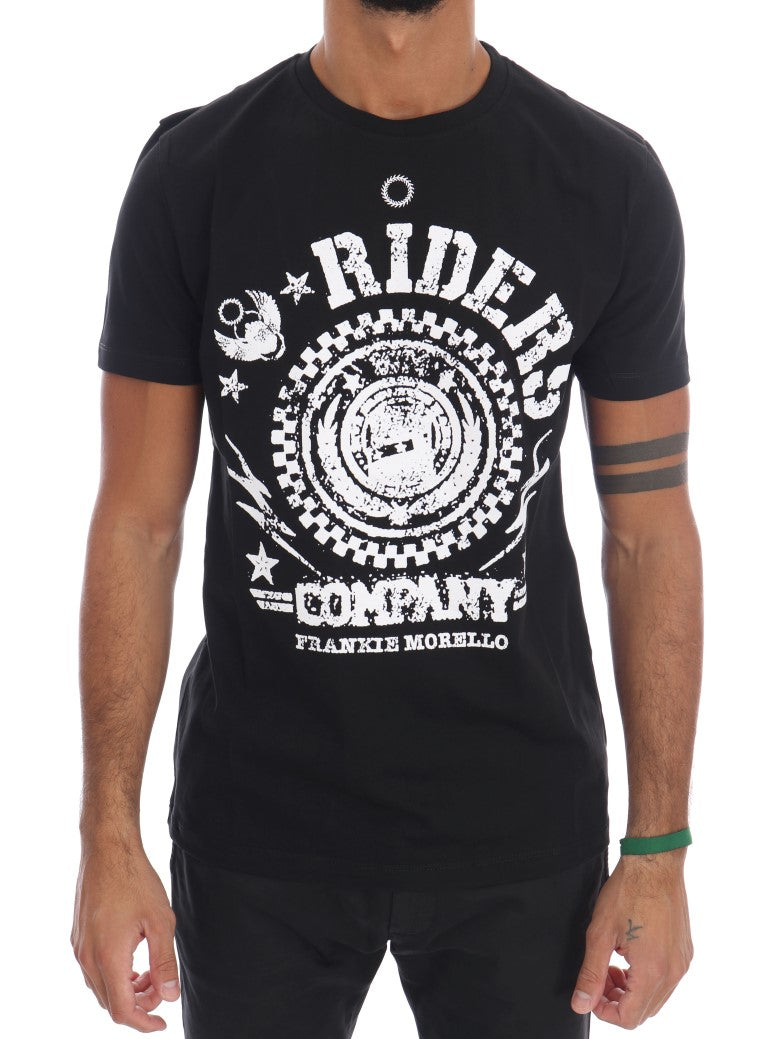 Chic Black Crewneck Tee with 'RIDERS' Motif - ventzia