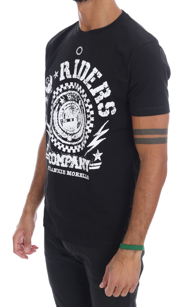 Chic Black Crewneck Tee with 'RIDERS' Motif - ventzia