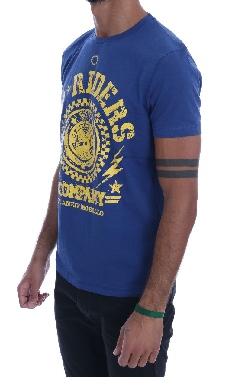 Stylish Blue Riders Motif Cotton Tee - ventzia