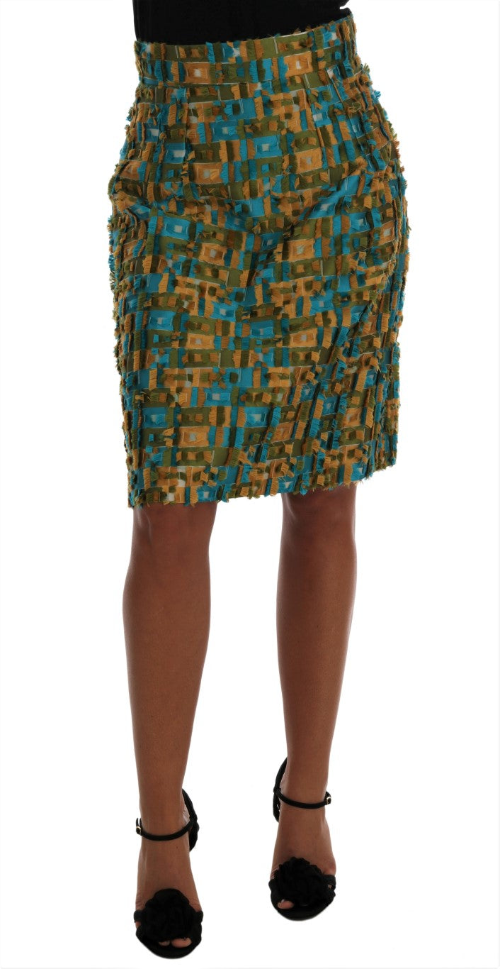 Elegant Green Jacquard High Waist Skirt - ventzia