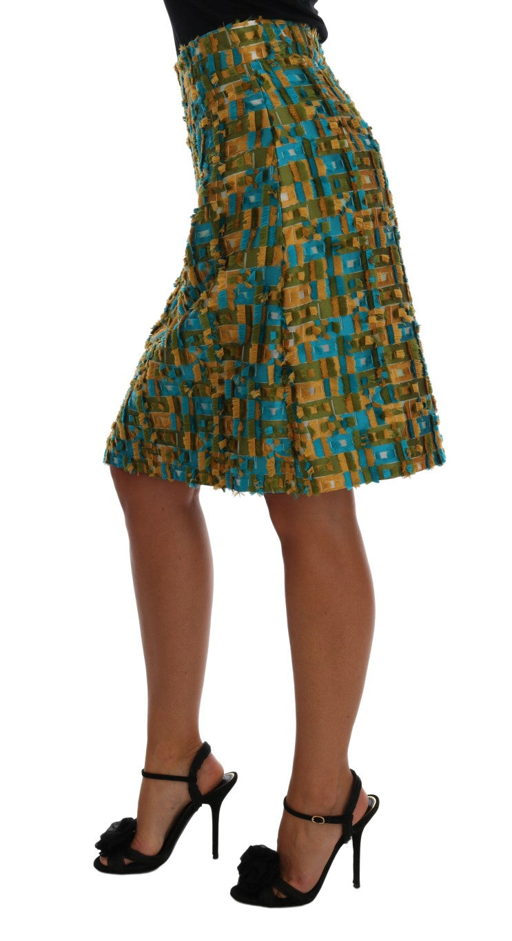 Elegant Green Jacquard High Waist Skirt - ventzia