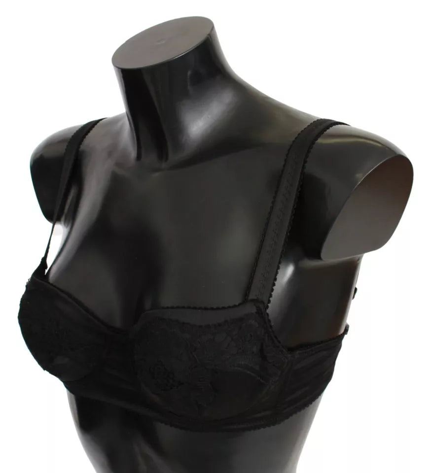 Black Silk Lace Balconcino Bra Underwear - ventzia