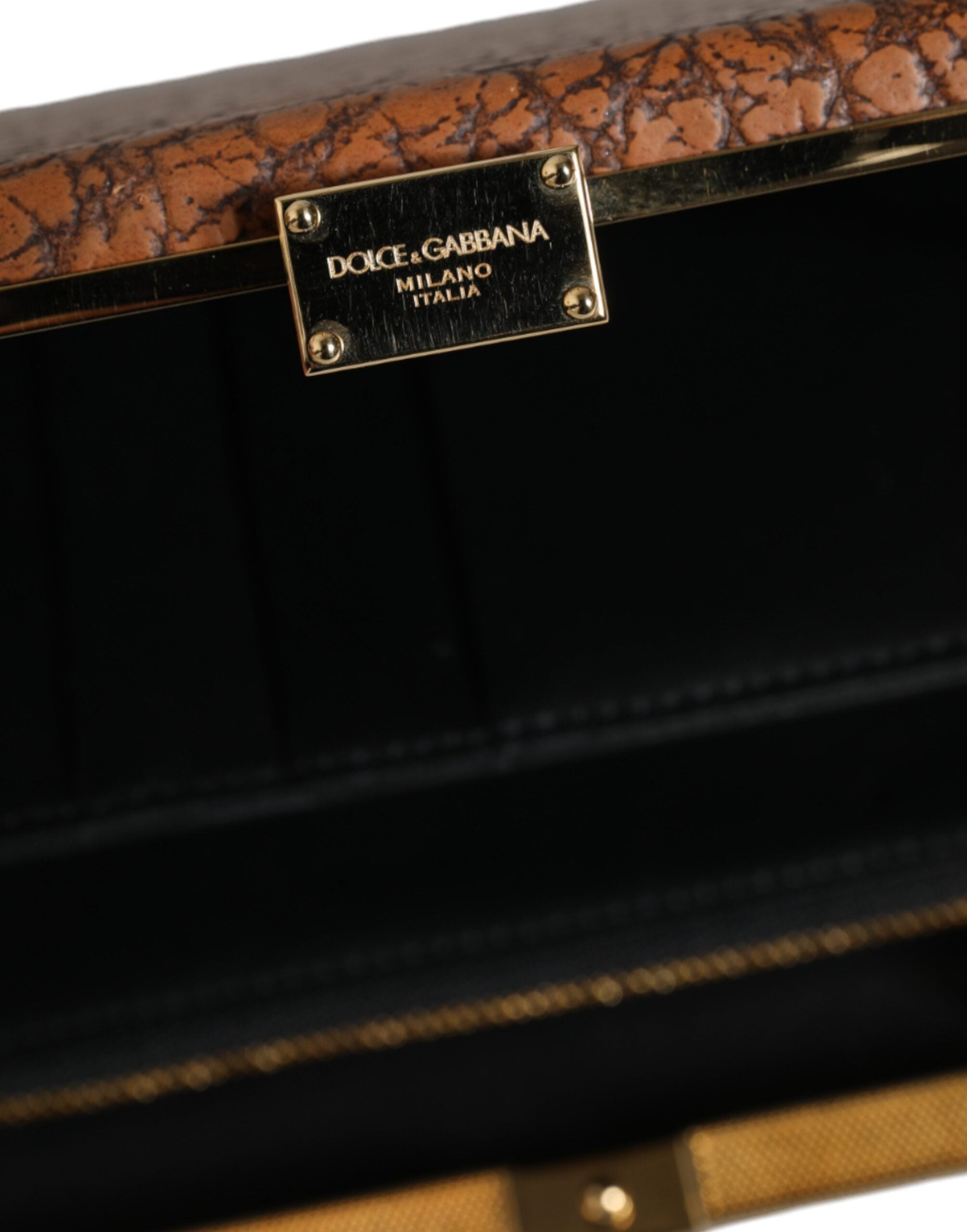 Brown Leather Gold Frame Clutch Mini Crossbody Bag - ventzia