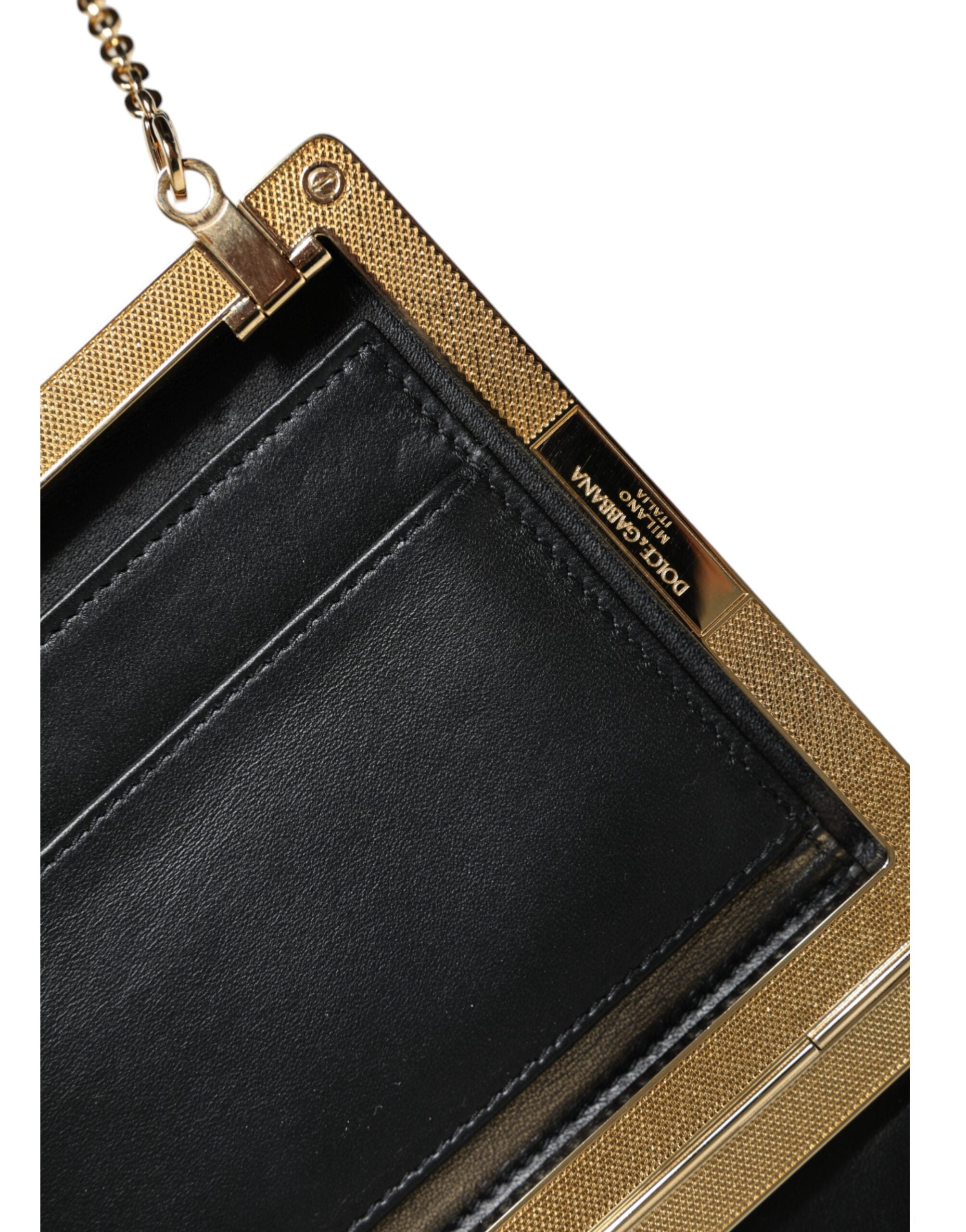 Brown Leather Gold Frame Clutch Mini Crossbody Bag - ventzia