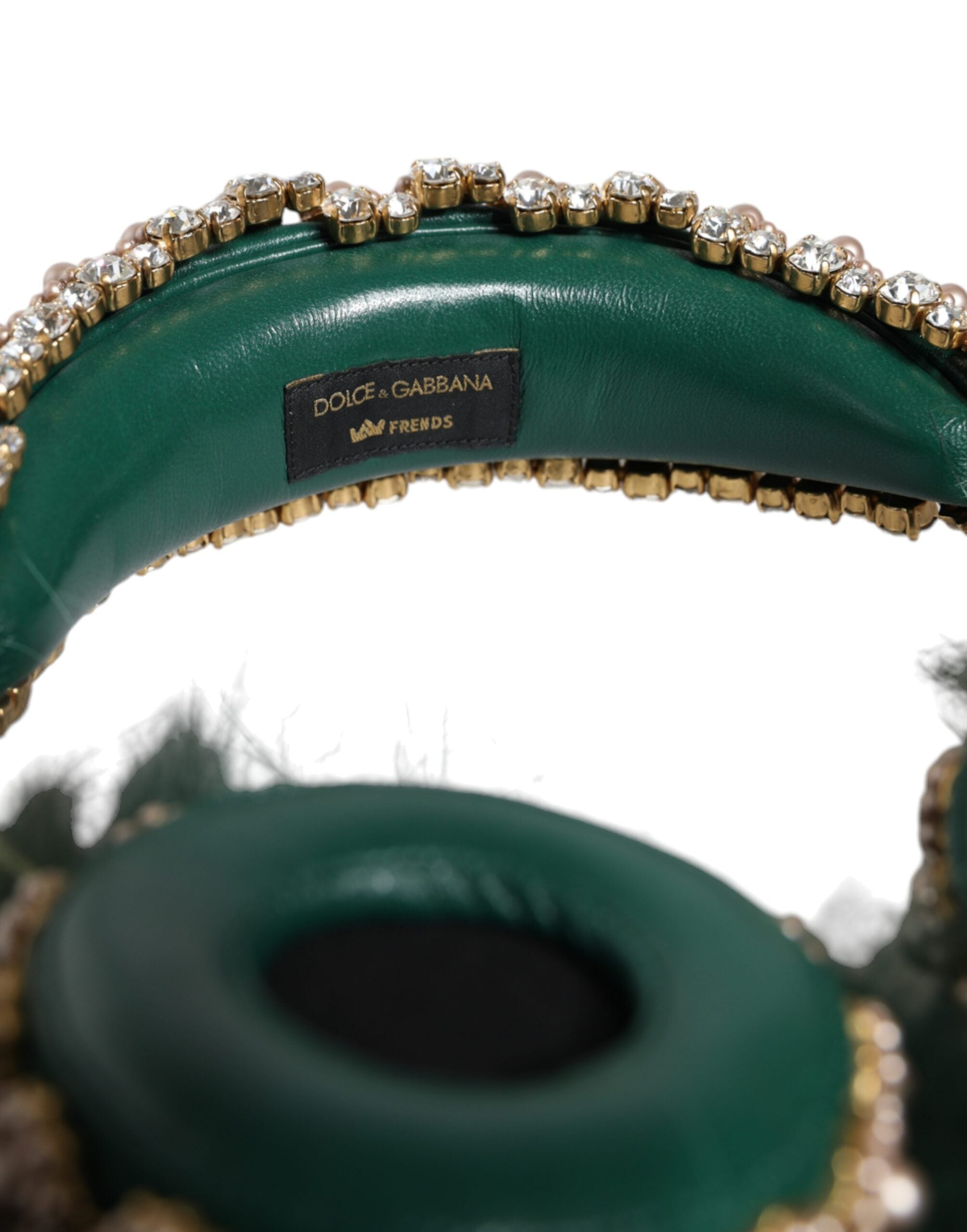 Green Gold Crystal Fur Headset Audio AUX Headphones - ventzia