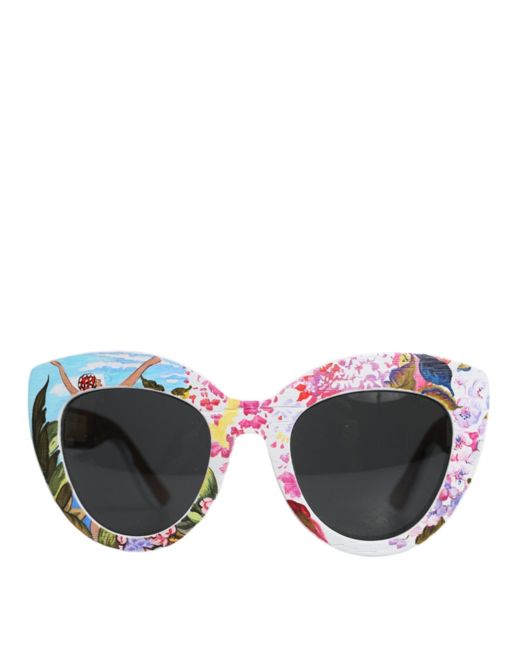 Multicolor Wood Crystal Brass Frame Floral Hand Paint Sunglasses - ventzia