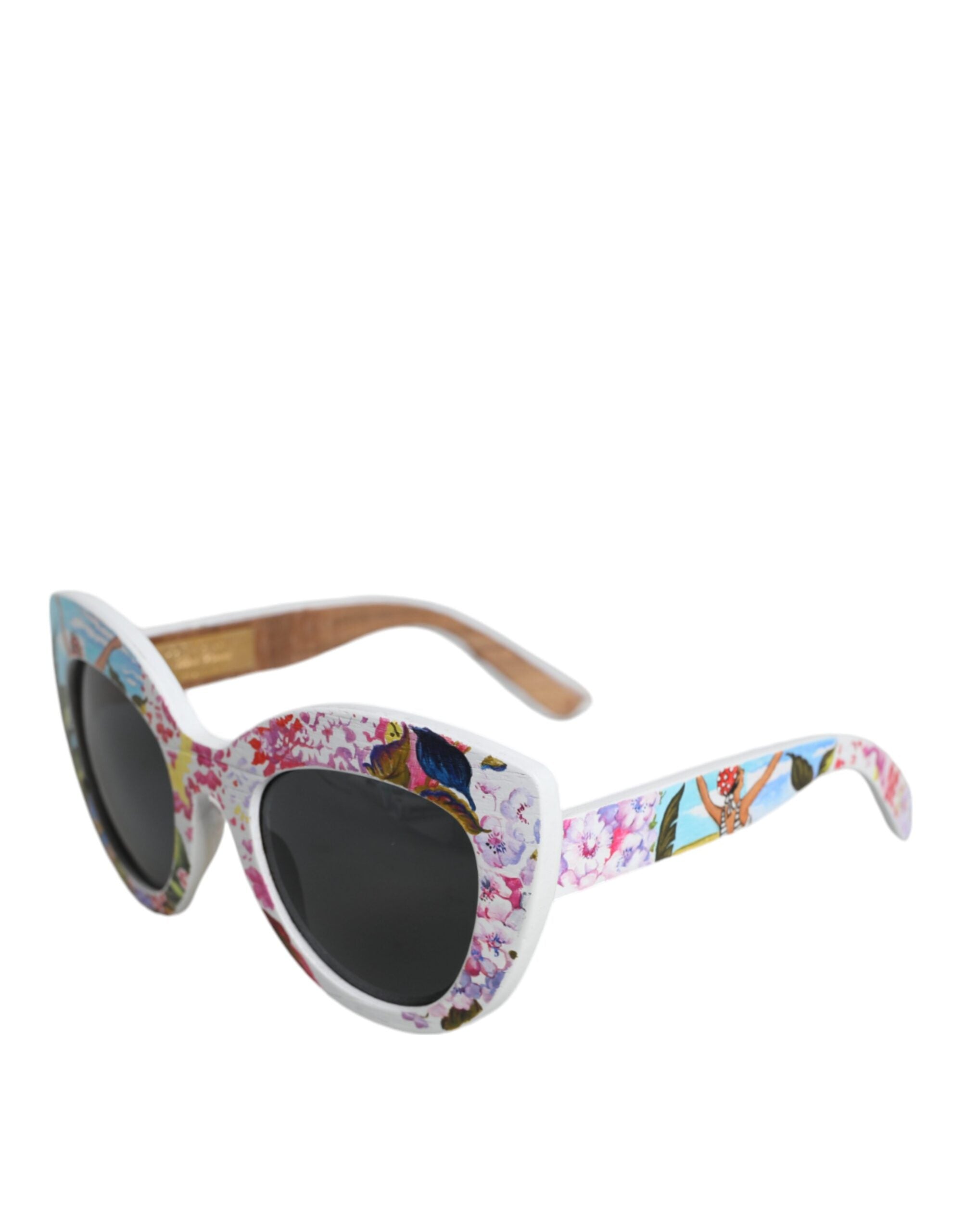 Multicolor Wood Crystal Brass Frame Floral Hand Paint Sunglasses - ventzia