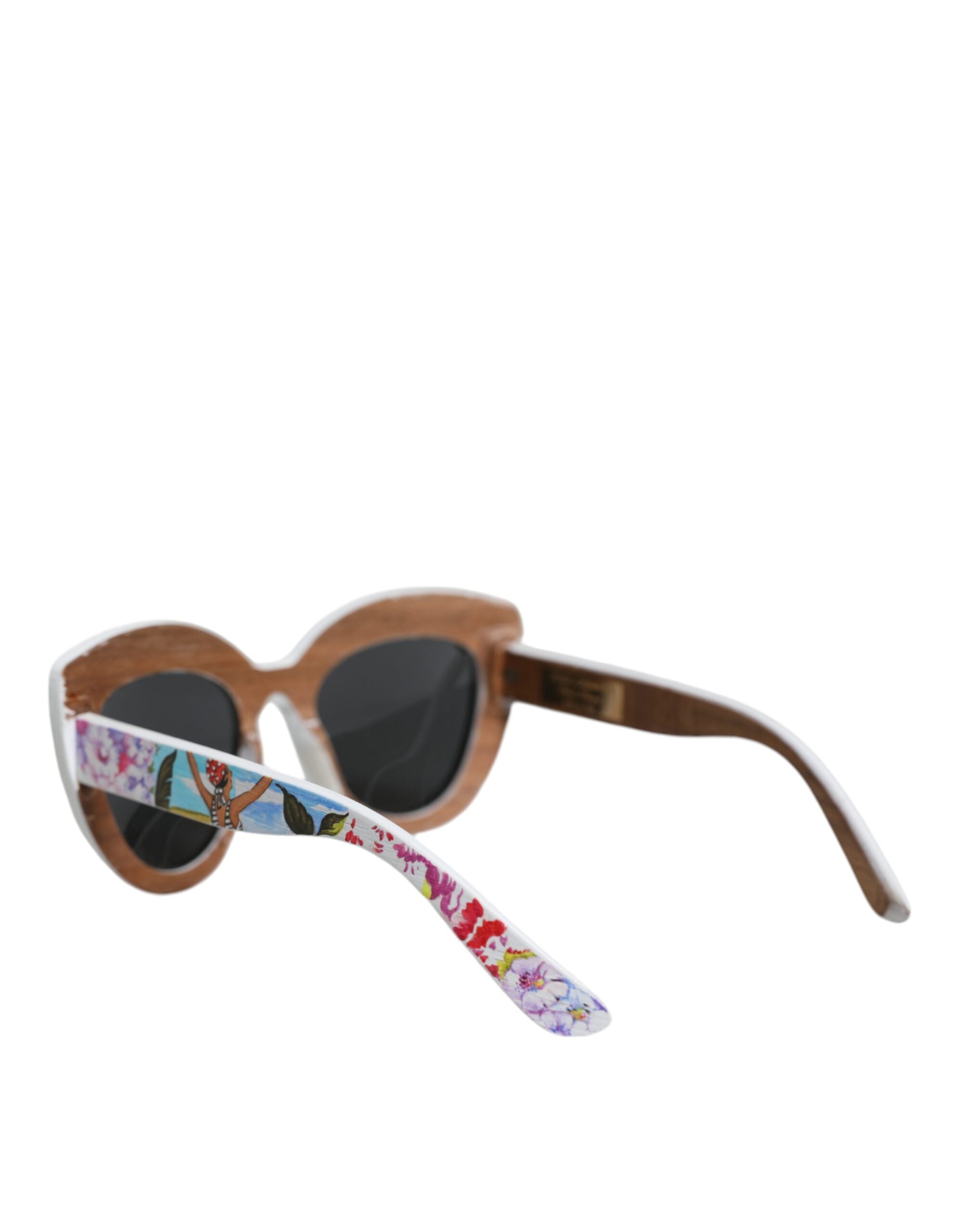 Multicolor Wood Crystal Brass Frame Floral Hand Paint Sunglasses - ventzia