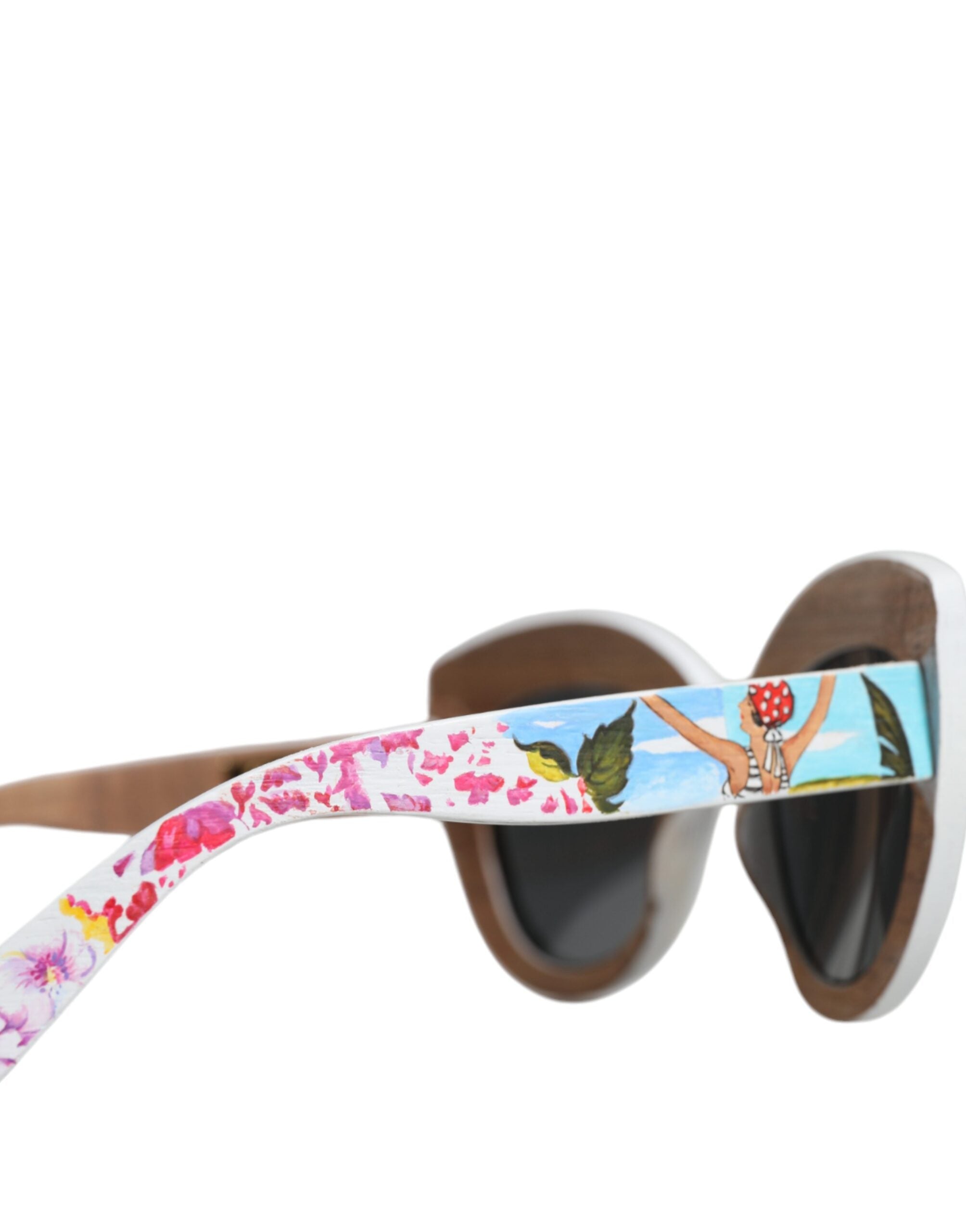 Multicolor Wood Crystal Brass Frame Floral Hand Paint Sunglasses - ventzia