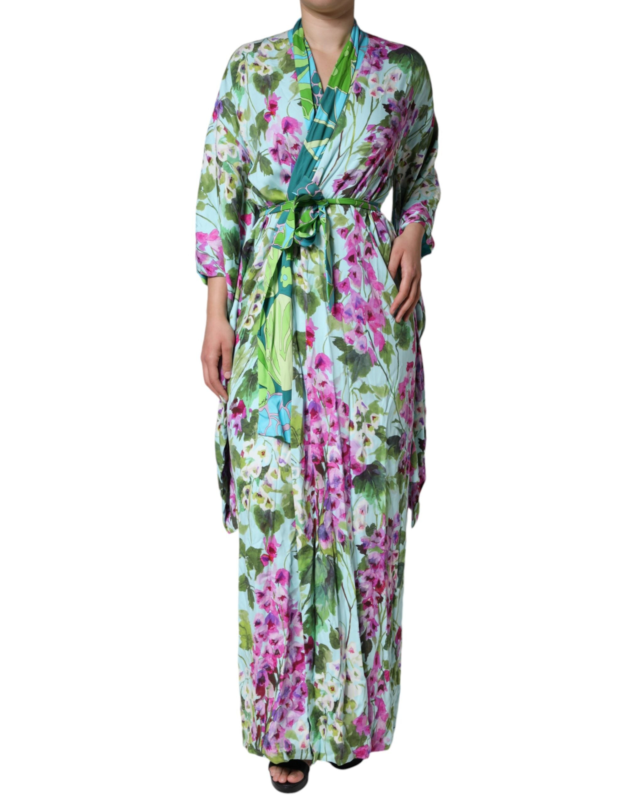 Multicolor Floral Silk Stretch Wrap Dress - ventzia