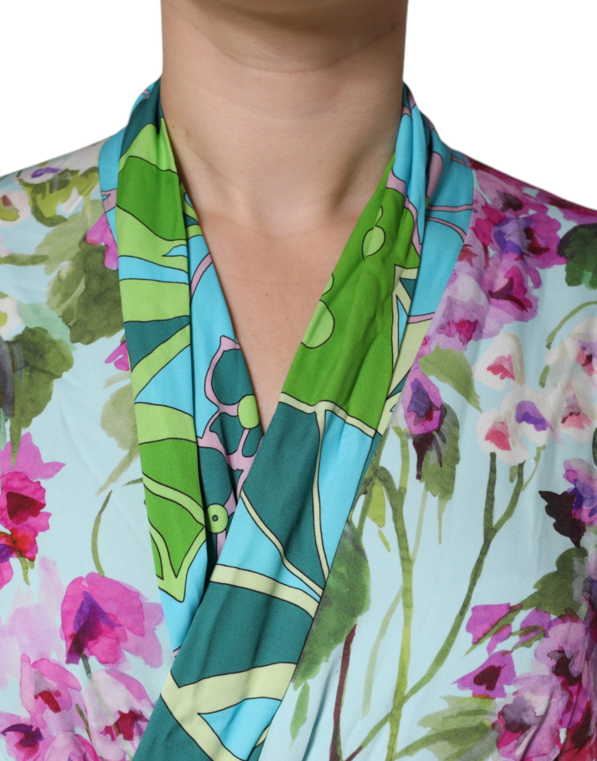 Multicolor Floral Silk Stretch Wrap Dress - ventzia