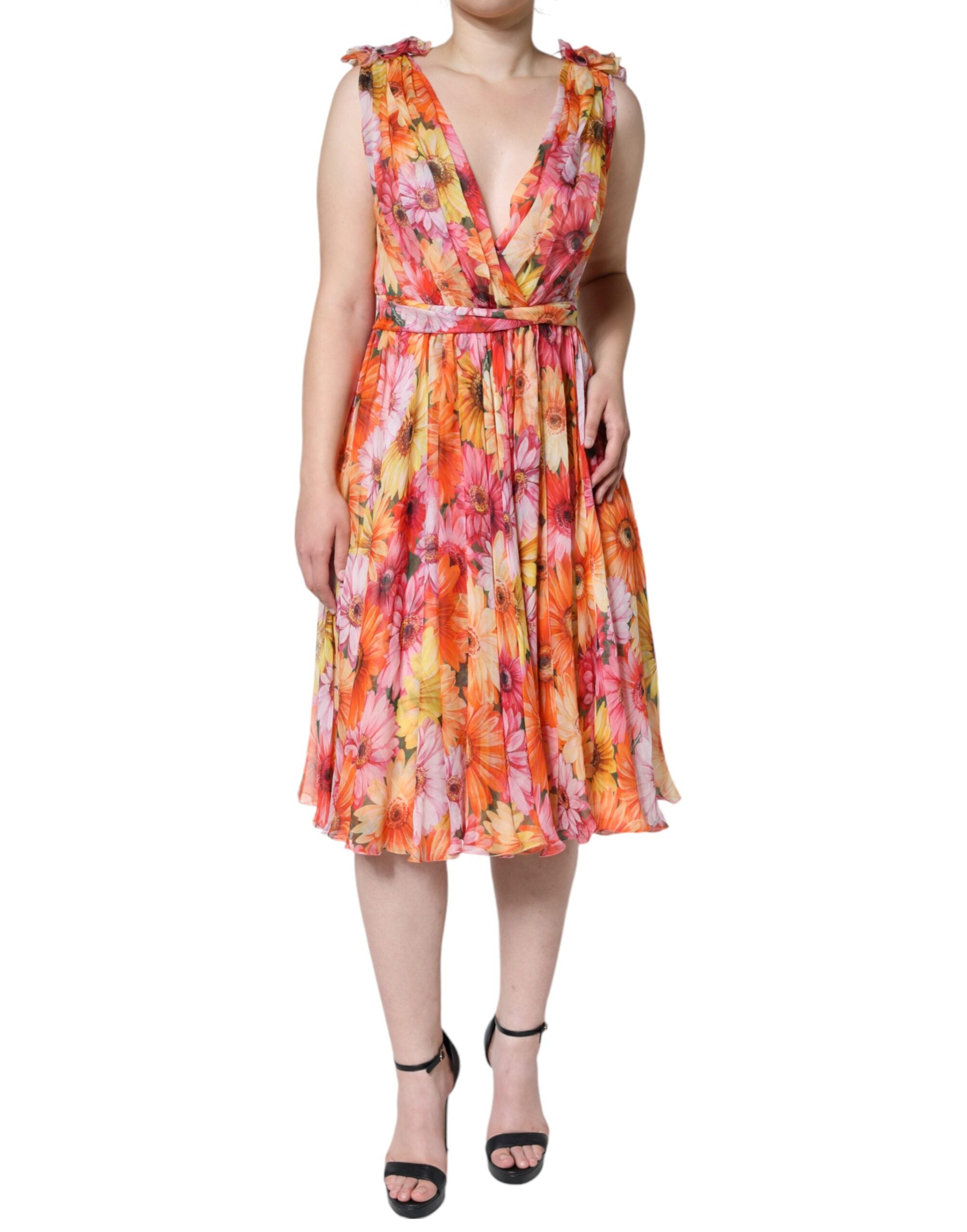 Multicolor Floral Sleeveless V-neck Midi Dress - ventzia