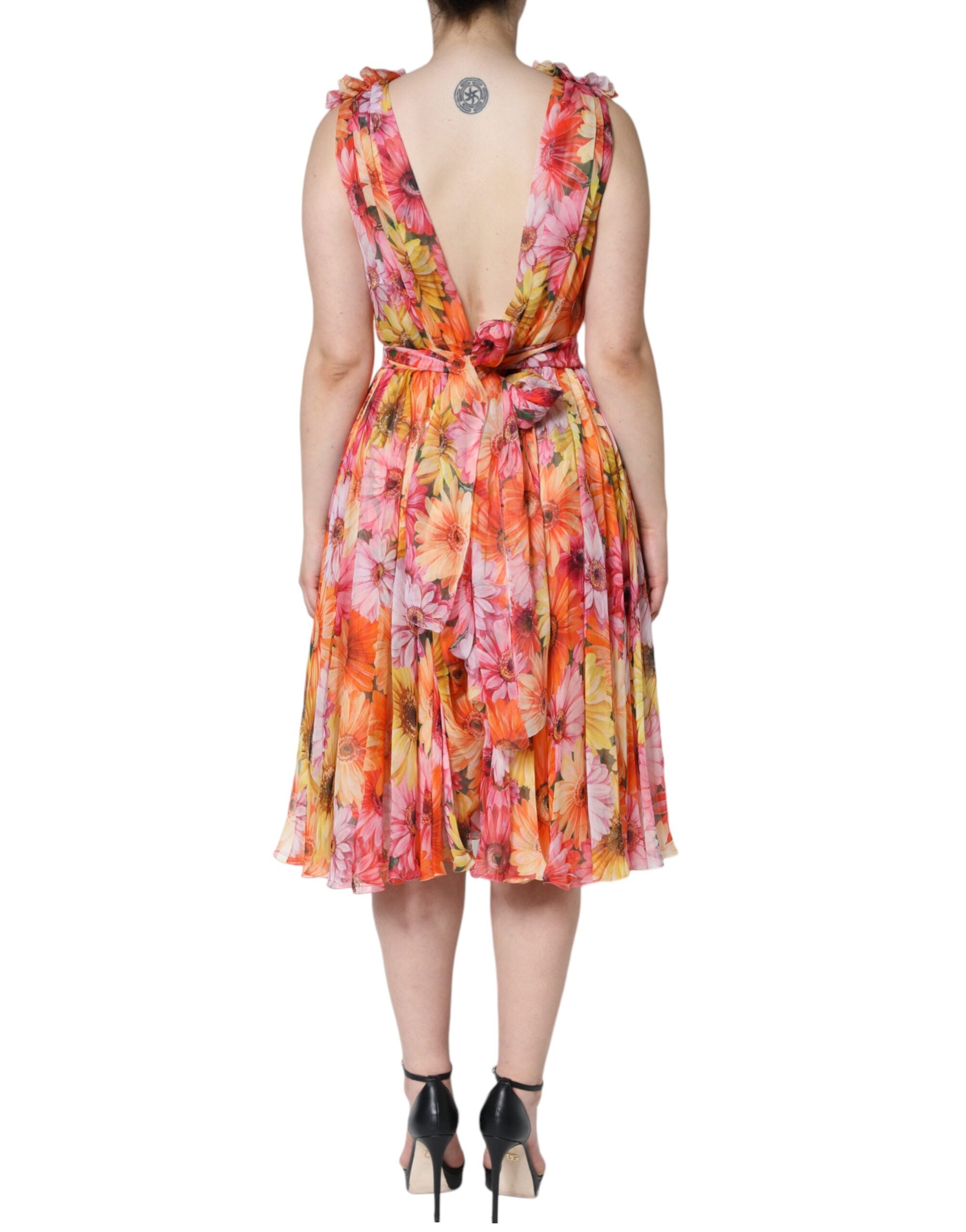 Multicolor Floral Sleeveless V-neck Midi Dress - ventzia