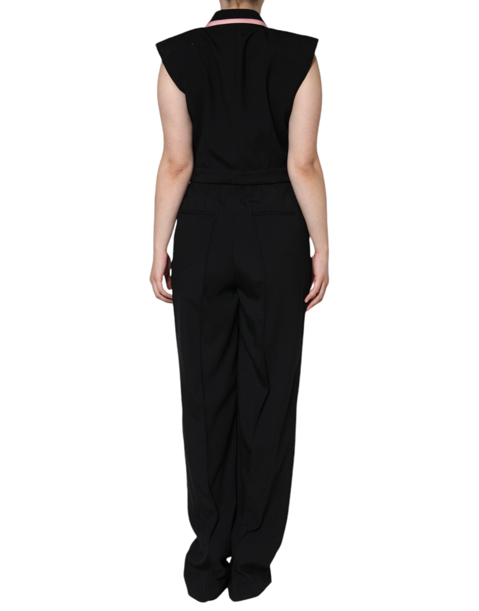 Black Wool Blend Sleeveless Jumpsuit Dress - ventzia